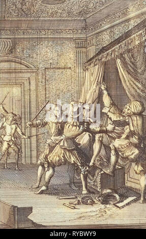 Beernt Proys, maire d'Utrecht, aux Pays-Bas, est assassiné dans son lit en 1425, Caspar Luyken, Hermannus Ribbius, 1700 Banque D'Images