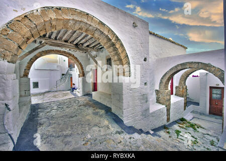 Les routes pavées typiques à Chora (Hora), l'île de Skyros Sporades en Grèce centrale, complexe, mer Méditerranée, Europe Banque D'Images