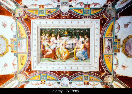 Fresque de Niccolò Circignani connu comme dans la Sala del Pomarancio governatore Gouverneur (hall) au Palazzo della Corgna - Città della Pieve, en Ombrie, Italie Banque D'Images