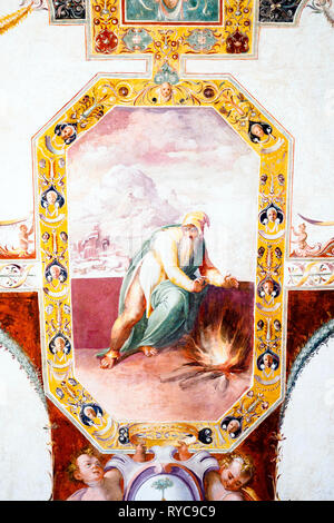 Fresque de Niccolò Circignani connu comme dans la Sala del Pomarancio governatore Gouverneur (hall) au Palazzo della Corgna - Città della Pieve, en Ombrie, Italie Banque D'Images