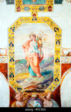 Fresque de Niccolò Circignani connu comme dans la Sala del Pomarancio governatore Gouverneur (hall) au Palazzo della Corgna - Città della Pieve, en Ombrie, Italie Banque D'Images