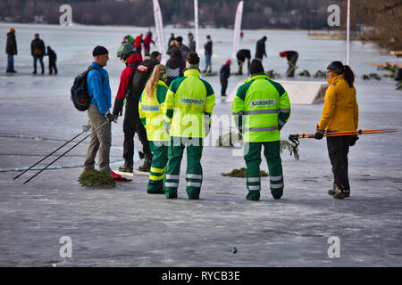 L'infirmière des patineurs au cours de longue distance 2019 Sigtunarannet Vikingarannet, lac Malaren, Sigtuna, Suède, Scandinavie Banque D'Images