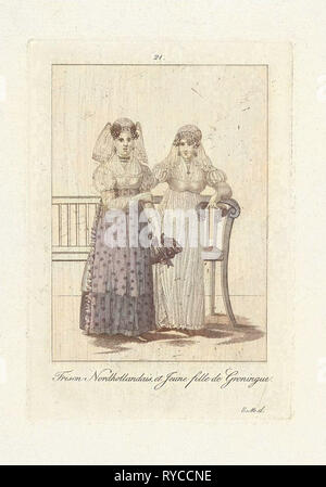 Deux femmes en costume frison et de Groningue, Carl Cristiaan Fuchs, Willem van Langerveld Ethemi, Harmanus, 1802-1855 Banque D'Images