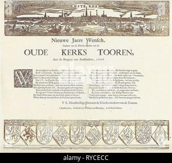 Nieuwejaers, Wensch Gedaen de Klocke-luyders la Oude Kerk van Tooren, Aen de Burgery van Amsterdam, Pays-Bas, 1708, l'Anonyme, Christoffel van Sichem (I), Cornelis Anthonisz., 1707 - 1708 Banque D'Images