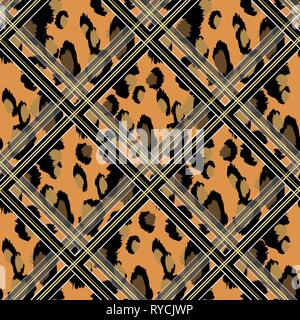 Faux transparente avec motif léopard noir et brun. Animaux d'illustration vectorielle, un motif de surface de répétition. Illustration de Vecteur