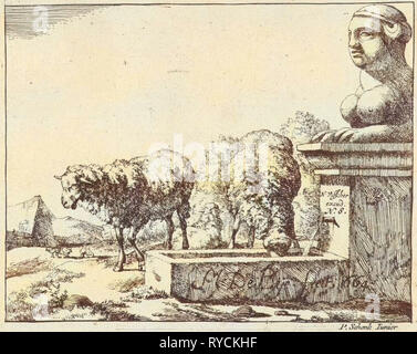 Deux moutons à un creux, Marcus de Bye, Pieter Schenk (II), Nicolaes Visscher (I), 1664 Banque D'Images