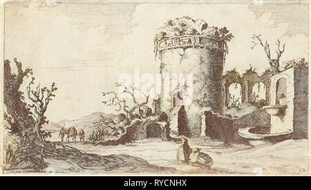 Fontaine à la ruine avec une tour ronde, Gillis van Scheyndel (I), 1605 - 1653 Banque D'Images