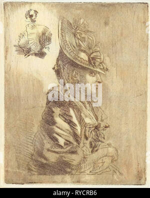 Feuille d'étude avec le portrait d'une jeune femme avec chapeau et deux petits portraits, Louis Bernard Coclers, 1756-1871 Banque D'Images