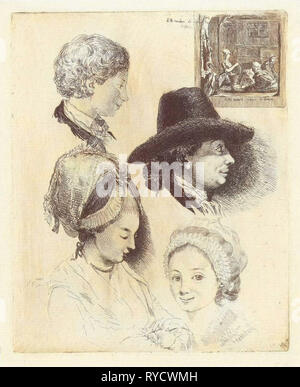 Feuille d'étude avec des portraits de Louis Bernard Coclers et sa famille, Louis Bernard Coclers, 1780 Banque D'Images