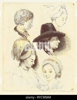 Feuille d'étude avec des portraits de Louis Bernard Coclers et sa famille, Louis Bernard Coclers, 1780 Banque D'Images