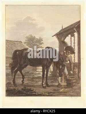 L'homme vous permet de boire un cheval à partir d'un seau, Joannes Bemme, Jan Anthonie Lagendijk Dzn, 1802 Banque D'Images