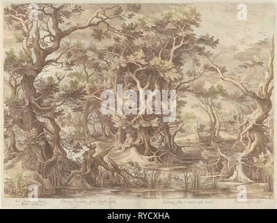 Johannes de doper priant dans un paysage marécageux. Jan van Londerseel, Claes Jansz. Visscher (II), 1601 - 1652 Banque D'Images