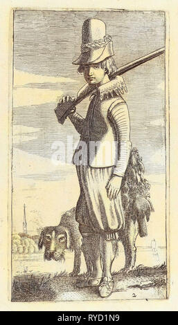 Falconer Greffier et chasse, imprimer bouilloire : Jan van de Velde II, Robert de Baudous, 1616 Banque D'Images