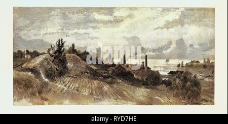 Embouchure de la rivière, de remparts du Vieux Fort George. Le Fort Niagara, sur la côte américaine, en face, le Canada, la gravure du xixe siècle Banque D'Images