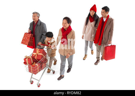 Happy Family shopping dans la nouvelle année Banque D'Images