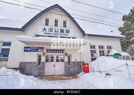 Onuma Koen, JAPON - 13 février : Neige Onuma Koen station en hiver, le Japon. Banque D'Images