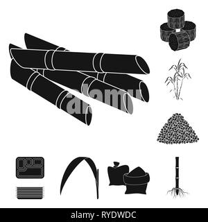 Stick,piece,bush,carton,sac,feuilles,root,cube,jus,palm,vert,granulé,container,sable,Culture,système,brun,alimentaire,la douceur,etuve jagré,bac,direction, la matière, sprout,block,la,technologie,saccharose,la canne à sucre de canne,terrain,plantes,DE,plantation,ferme,agriculture,set,icône,,illustration,collection,isolé,design,graphisme,élément,signer,Black,de simples vecteurs vecteur , Illustration de Vecteur