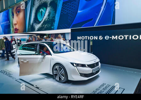 Genève / Suisse - 9 mars 2019 : Salon International de l'Automobile de Genève, la nouvelle Peugeot e-208 Banque D'Images