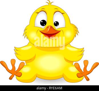 Petit Poussin jaune sur un fond blanc. Cartoon chick. Illustration de Vecteur