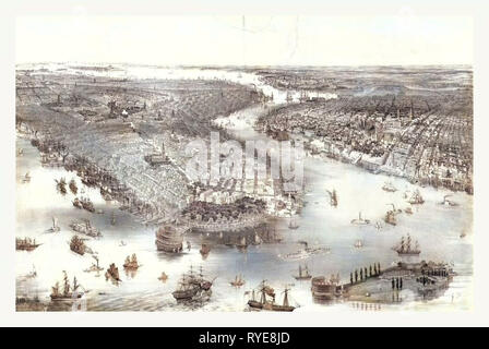Bird's Eye View of New York et Brooklyn, vers 1851, US, USA, Amérique Latine Banque D'Images