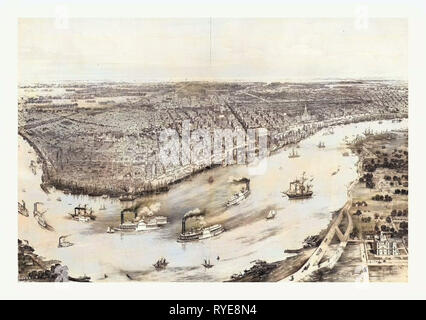 Birds Eye View' de la Nouvelle Orléans tirées de la Nature sur la pierre, circa 1851, US, USA, Amérique Latine Banque D'Images