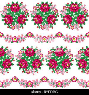 L'art populaire polonais floral Seamless vector pattern, mignon ornements traditionnels avec des fleurs de Zalipie, Pologne - design textile, papier peint Illustration de Vecteur