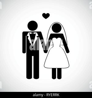 Jeune couple de mariage homme et femme pictogramme illustration vecteur EPS10 Illustration de Vecteur