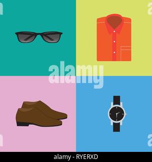 Les hommes accessoires de mode situé sur fond coloré Illustration de Vecteur