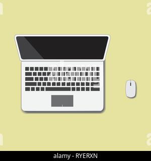 Ordinateur portable avec la souris sur fond jaune Illustration de Vecteur
