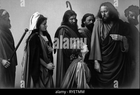 Theatre / Théâtre, Jeu de la passion d'Oberammergau, 1910, Jésus Christ (Anton Lang), à pied à Jérusalem, photo carte postale, F. Bruckmann, Munich, 1910, Additional-Rights Clearance-Info-Not-Available- Banque D'Images