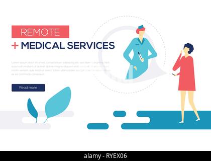 Les services médicaux à distance - télévision couleur bannière web style design Illustration de Vecteur
