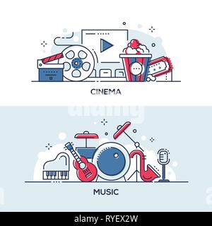 Cinéma et musique - ligne moderne style design illustrations Illustration de Vecteur