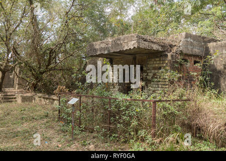 Batterie, d'un pin et envahi par la poste militaire britannique abandonnés près de Pic Victoria, île de Hong Kong. Banque D'Images