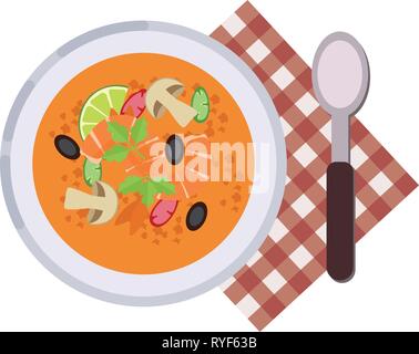 Concept Menu Tom Yum Kung nourriture thaïe soupe dans un style plat Vector illustration. Illustration de Vecteur