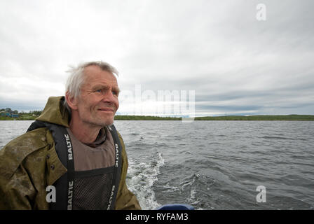 Le guide d'extérieur et musher Sven Engholm à Nattvann lake, Karasjok, comté de Finnmark, Norvège Banque D'Images