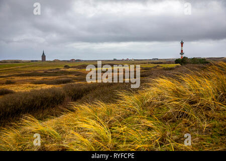 Frise orientale, l'île de Wangerooge, paysage de marais, marais salés, à l'ouest de l'île, nouveau phare, tour ouest, Frise Orientale, dans le Nord de l'Allemagne, N Banque D'Images