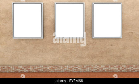 Trois bannières vides sur le mur le rendu 3D Illustration Banque D'Images