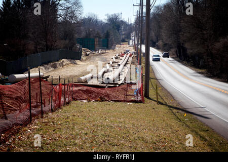 East Goshen, PA, USA - Mars 13, 2019 : Vue de la construction de pipelines est Mariner II site le long de la Route 352 dans le comté de Chester, en Pennsylvanie. Banque D'Images