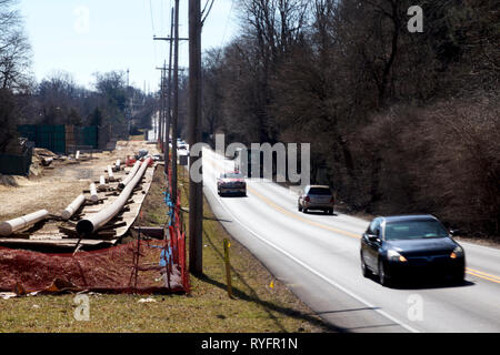 East Goshen, PA, USA - Mars 13, 2019 : Vue de la construction de pipelines est Mariner II site le long de la Route 352 dans le comté de Chester, en Pennsylvanie. Banque D'Images