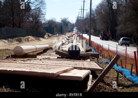 East Goshen, PA, USA - Mars 13, 2019 : Vue de la construction de pipelines est Mariner II site le long de la Route 352 dans le comté de Chester, en Pennsylvanie. Banque D'Images