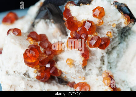 Belles matières transparentes les cristaux de grenat spessartite orange gemstone de Chine dans la matrice Banque D'Images