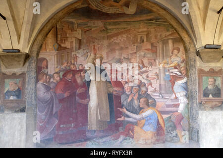 San Dominic ressuscite le neveu du Cardinal Orsini, fresco par Alessandro Fei, Santa Maria Novella à Florence, l'église dominicaine Principal Banque D'Images