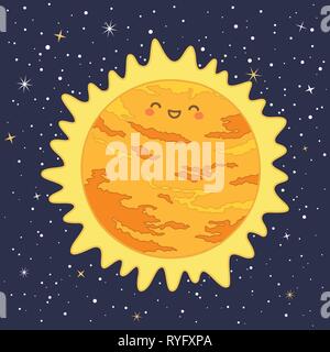 Sun Star mignon drôle avec système solaire visage souriant cartoon vector illustration Illustration de Vecteur