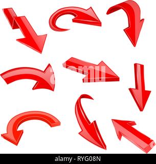 3d flèches rouge brillant. Ensemble d'icônes pliées Illustration de Vecteur