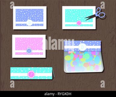 Le traitement vectoriel. toppers sac Silhouettes lapin et coeur pour des sac de plastique. illustration avec des oeufs, cœurs et Bunny. Décoration de la Illustration de Vecteur