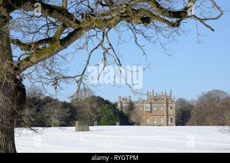 Corsham Court mansion dans la neige, Corsham, Wiltshire, Royaume-Uni, février 2019. Banque D'Images