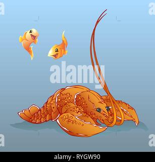 Le cancer dans l'eau du poisson rouge et bleu Illustration de Vecteur