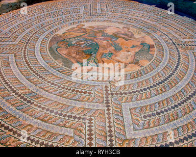 Détail de la mosaïque, maison de Dionysos, Kato Pafos, Chypre Banque D'Images