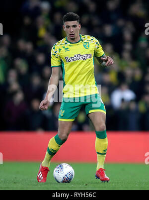 La ville de Norwich Ben Godfrey au cours de la Sky Bet Championship match à Carrow Road, Norwich. Banque D'Images