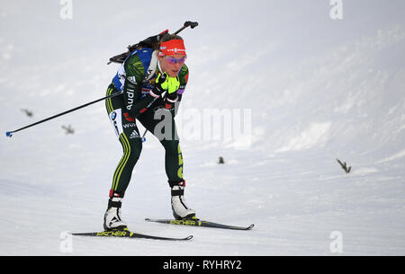 14 mars 2019, la Suède, Stockholm : Biathlon : Championnat du monde, Relais individuel, Mixte. Denise Herrmann de Allemagne en action. Photo : Sven Hoppe/dpa Banque D'Images